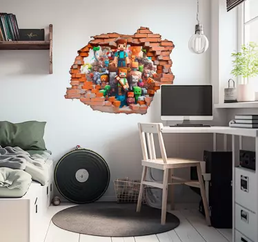Characters through a hole video game wall decal - TenStickers