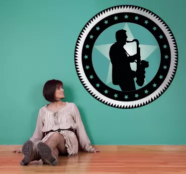 Circular Saxophonist Sticker - TenStickers