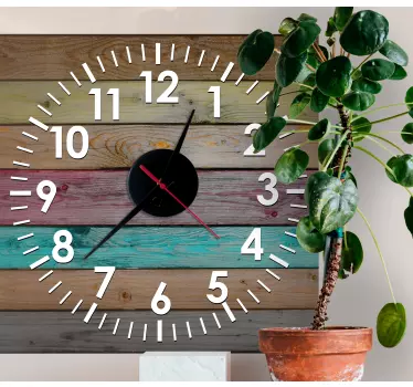 Clock wall sticker rustic wooden clock design - TenStickers