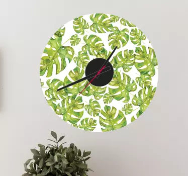 Clock wall sticker tropical leaf design - TenStickers