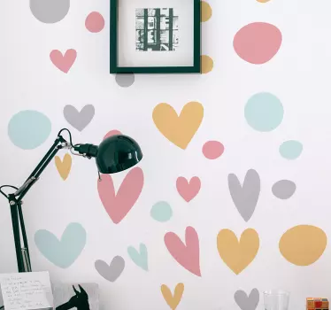 Colorful polka dots with hearts wallpaper sticker - TenStickers