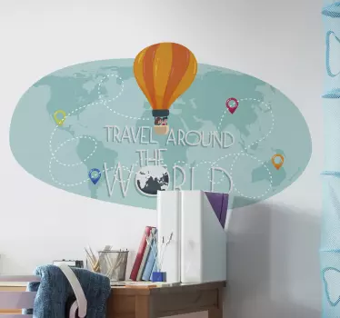 Colourful world map with air balloons wall sticker - TenStickers