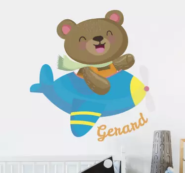 Custom Bear Plane Wild Animal Sticker - TenStickers