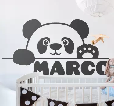 Custom name baby panda Kids room wall sticker - TenStickers