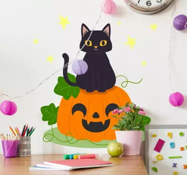 Cute Halloween cat halloween wall sticker - TenStickers