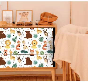 Cute wild animals with leaves decals for furniture - TenStickers