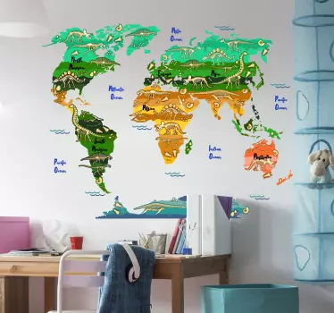 Educational dinosaur world map wall sticker - TenStickers