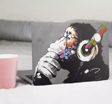Dj monkey graffiti bansky art laptop sticker - TenStickers