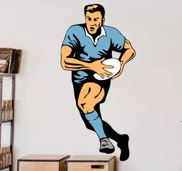 Football sticker rugby player in action - TenStickers