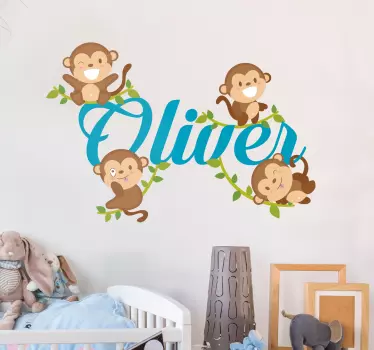 Four funny monkeys wall stickers children's room - TenStickers
