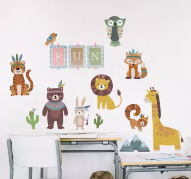 Funny tribal animals illustration wall art - TenStickers
