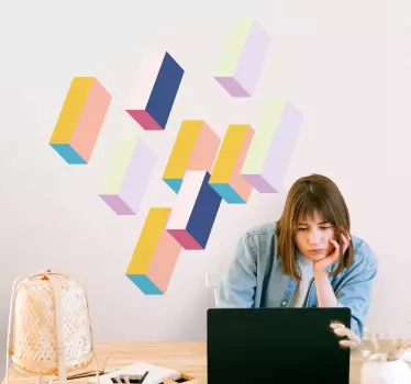 Geometric wall sticker multicolored block patterns - TenStickers