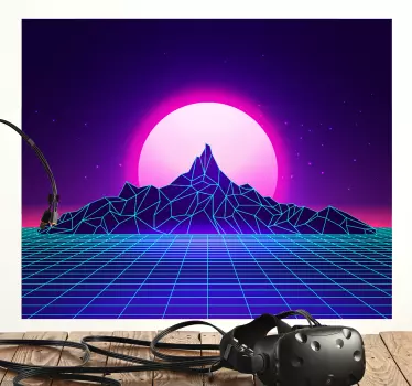 Geometric wall sticker neon mountain landscape - TenStickers