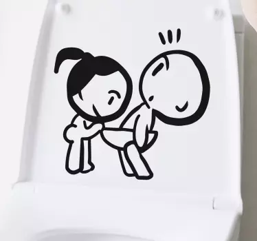 Girl peeking boy toilet sticker - TenStickers