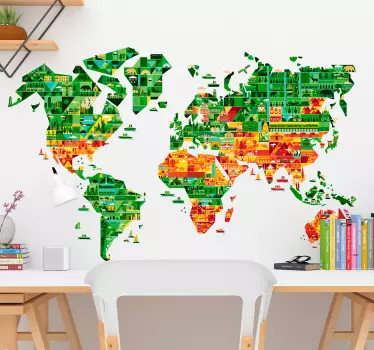 Green and orange world map sticker - TenStickers