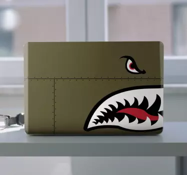 Green military shark face laptop stickers - TenStickers