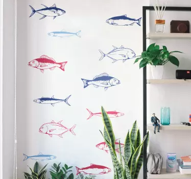 hand draw fishes sheet fish wall decal - TenStickers