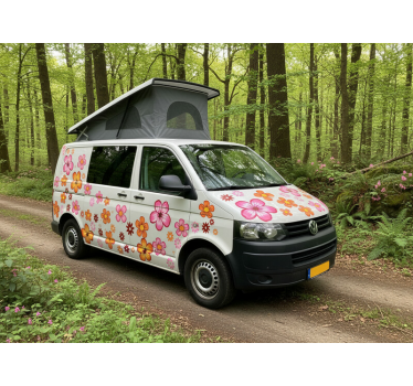 Happy colorful flowers campervan decal - TenStickers