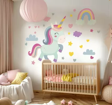 Happy unicorn kids room wall stickers - TenStickers