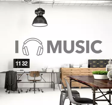 Headphone with i love music text dj sticker - TenStickers