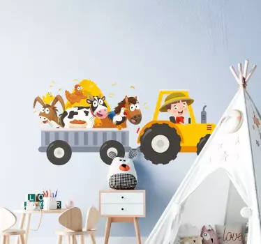 Little farmer with animals kids room wall sticker - TenStickers