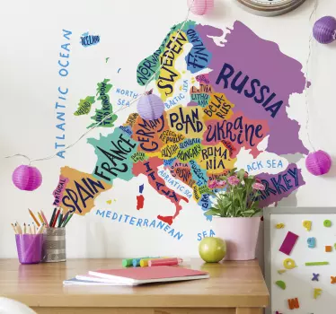 map of europe for children world map wall sticker - TenStickers