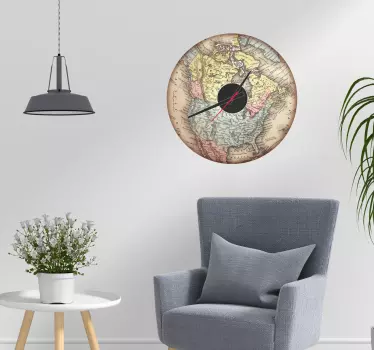 Map of North America Clock Wall Sticker - TenStickers