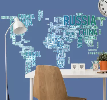 Map written countries map wall sticker - TenStickers