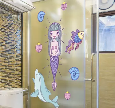 Mermaid and dolphin shower sticker - TenStickers