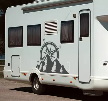 Minimal compass and mountains caravan decal - TenStickers