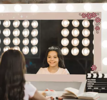 Mirror sticker charming floral frame - TenStickers