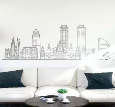 Monocolor Barcelona buildings skyline decal - TenStickers