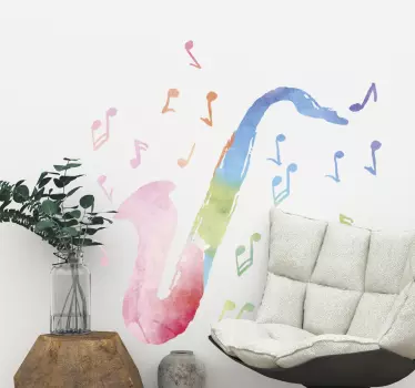 Multicolour saxophone jazz and blue decal - TenStickers
