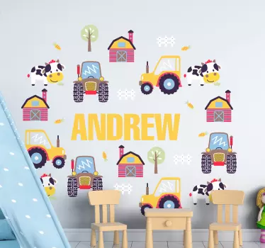 Name surrounded by Tractors toy decal - TenStickers
