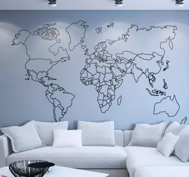 Outline world map wall sticker - TenStickers