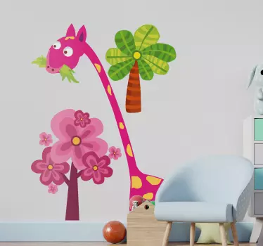 Pink Giraffe Kids Sticker - TenStickers