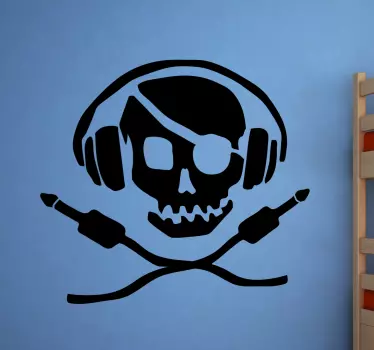 Pirate skull with headphone dj sticker - TenStickers