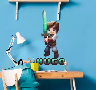 Pixelated character with sword video game decal - TenStickers