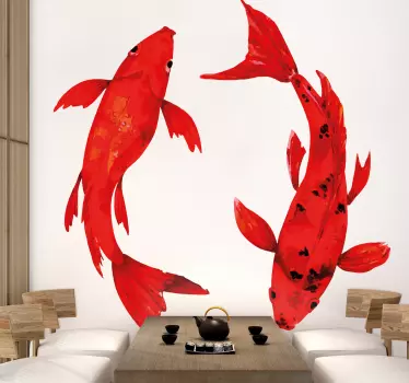 Red fishes swimming watercolor fish  decal - TenStickers