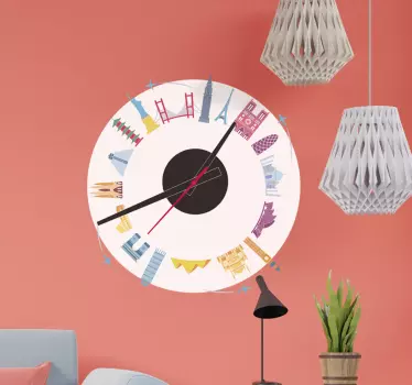 Celebrated Landmarks Clock clock wall sticker - TenStickers