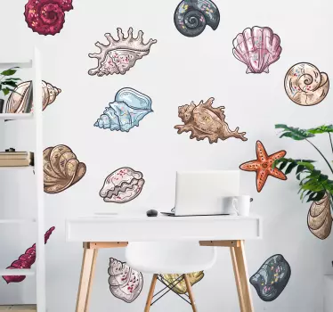 Seashell Sketches Seashell Stickers - TenStickers