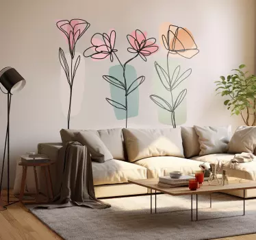 Line Art Flowers Wall Decor Sticker - TenStickers