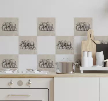 sketch of elephants tile sticker - TenStickers