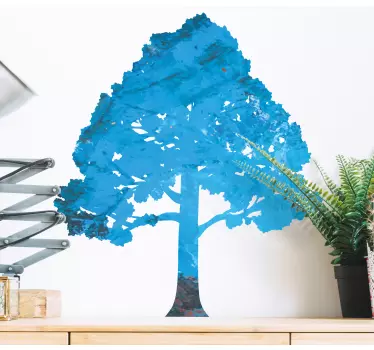 Skyline silhouette blue leafy tree - TenStickers