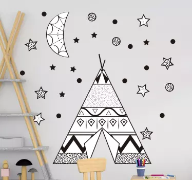 Teepee tent with stars and moon Childrens Bedroom Wall Sticker - TenStickers