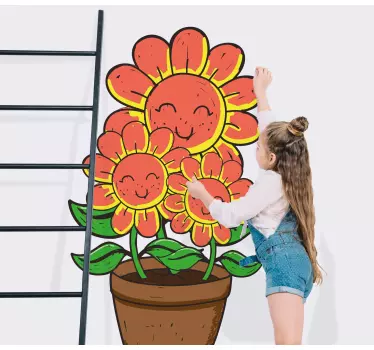 Three happy flowers glass door sticker - TenStickers