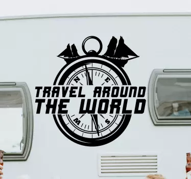 Travel around the world Compass Motorhome vintage travel stickers - TenStickers