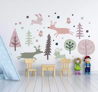 Trees and animals Nordic style  animal wall decal - TenStickers