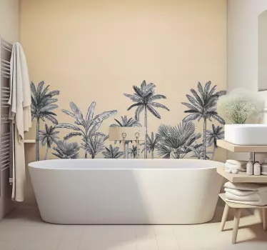 tropical trees sketch bathroom wall decal - TenStickers