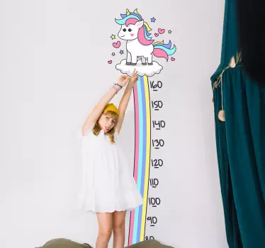 unicorn and rainbow meter height chart wall decal - TenStickers